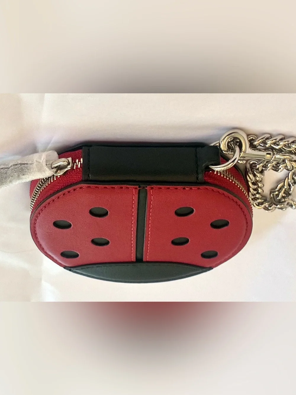 Coach 2911 Leather Large Ladybug Black/Red Coin Purse/ Wristlet Chain Charm NWT